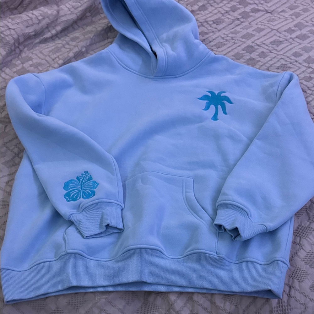 PINK Palm Puff Sky Blue Sweatshirt